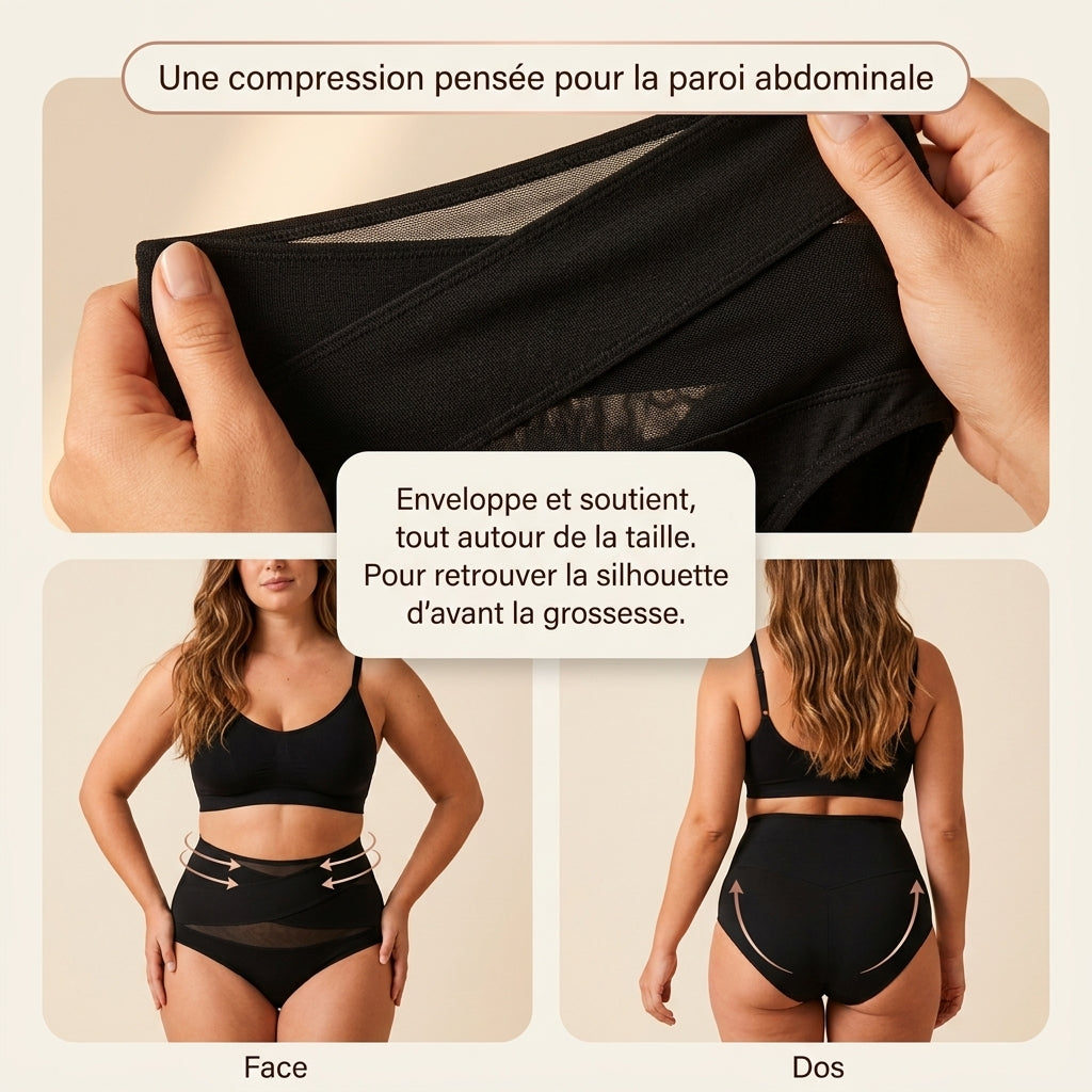 Culotte gainante post-partum à bande croisée 360°